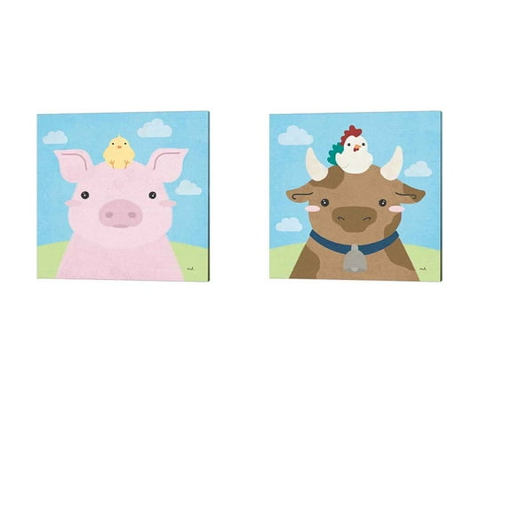 Great Art Now Barn Buddies B by Moira Hershey 2 Piece Canvas Art Set Each 14"W x 14"H