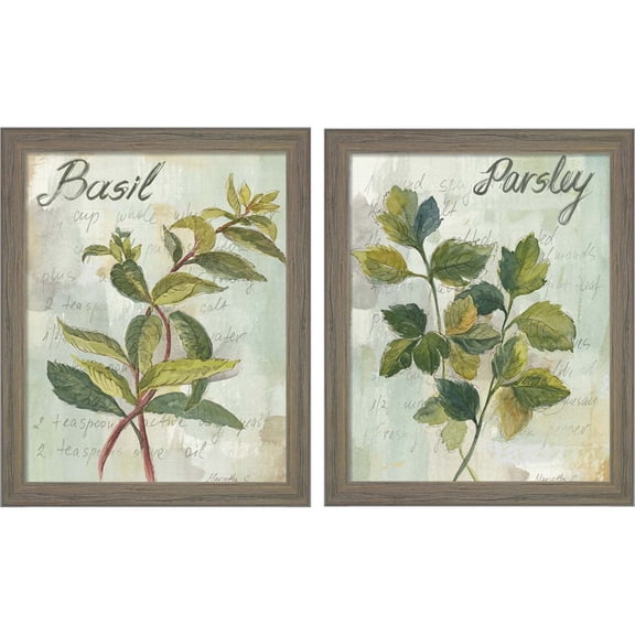 Great Art Now Basil & Parsley by Marietta Cohen, 2 Piece Framed Art Set Each 9"W x 11"H
