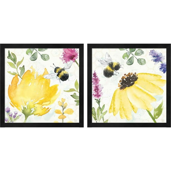 Great Art Now Bee Harmony A by Dina June, 2 Piece Framed Art Set Each 13"W x 13"H