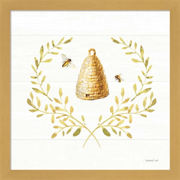 Great Art Now Bees and Blooms Skep Laurel by Danhui Nai, Framed Wall Art, 13.25W x 13.25H