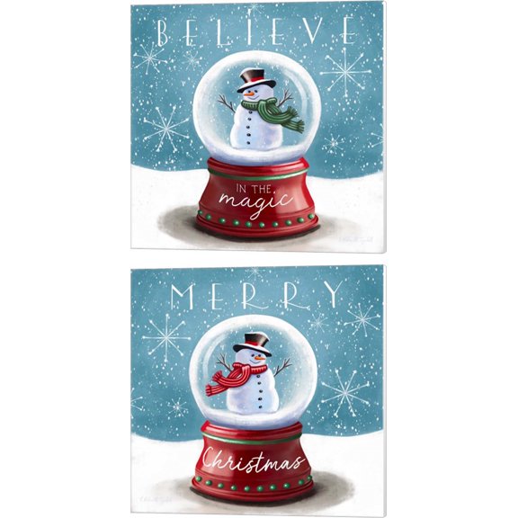 Great Art Now Believe in the Magic & Merry Christmas by Elizabeth Tyndall 2 Piece Canvas Art Set Each 14"W x 14"H