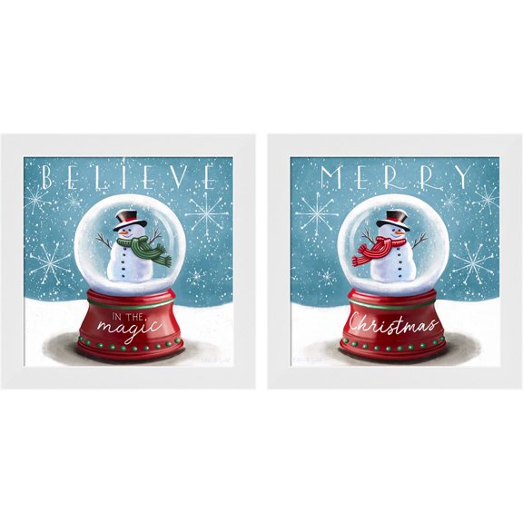 Great Art Now Believe in the Magic & Merry Christmas by Elizabeth Tyndall, 2 Piece Framed Art Set Each 14"W x 14"H