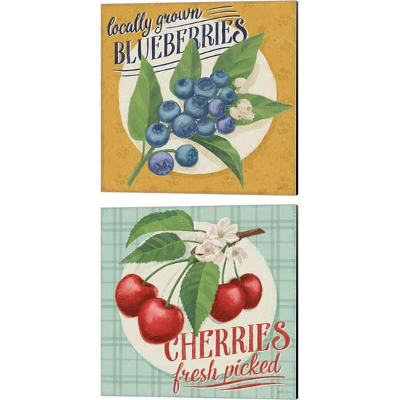 Great Art Now Berry Breeze B by Janelle Penner 2 Piece Canvas Art Set Each 14"W x 14"H