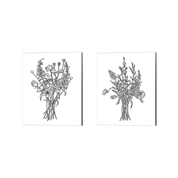 Great Art Now Black & White Bouquet by Emma Scarvey 2 Piece Canvas Art Set Each 12W x 15H