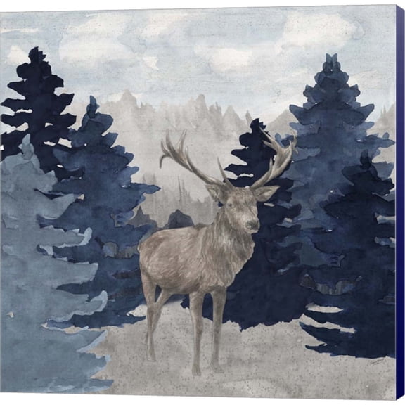 Great Art Now Blue Cliff Mountains scene II-Deer by Tara Reed, Canvas Wall Art, 24W x 24H
