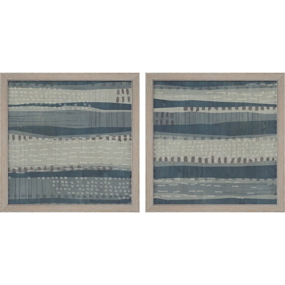 Great Art Now Blue Dusk Textile by June Erica Vess, 2 Piece Framed Art Set Each 13"W x 13"H