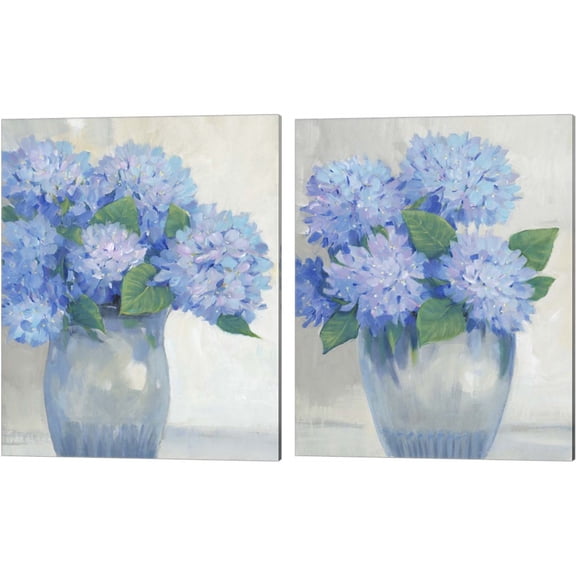 Great Art Now Blue Hydrangeas in Vase by Timothy O'Toole 2 Piece Canvas Art Set Each 12"W x 15"H