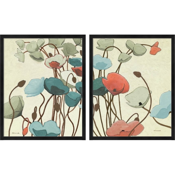 Great Art Now Blue Pavots Ondule by Shirley Novak, 2 Piece Framed Art Set Each 17.25"W x 21.25"H