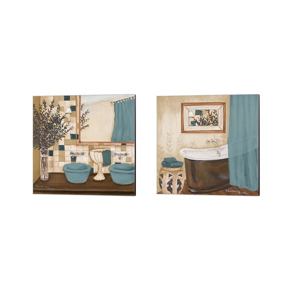 Great Art Now Blue Zen Bath by Hakimipour - Ritter 2 Piece Canvas Art Set Each 14"W x 14"H