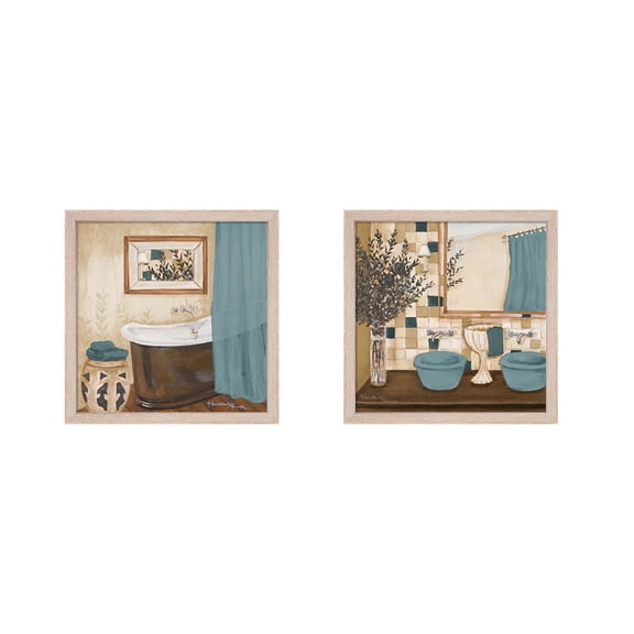 Great Art Now Blue Zen Bath by Hakimipour - Ritter, 2 Piece Framed Art Set Each 13.5W x 13.5H