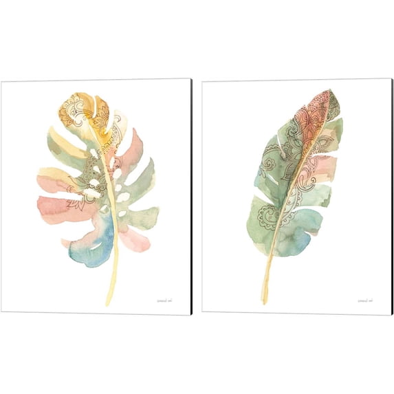 Great Art Now Boho Tropical Leaf on White B by Danhui Nai 2 Piece Canvas Art Set Each 12"W x 15"H