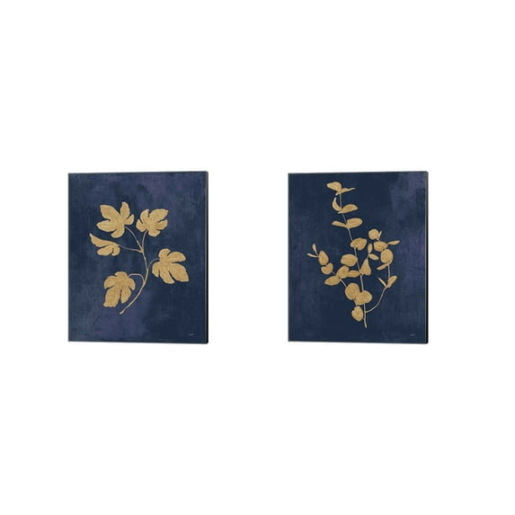 Great Art Now Botanical Study Gold Navy by Julia Purinton 2 Piece Canvas Art Set Each 12"W x 15"H