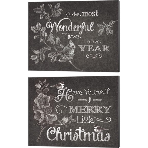 Great Art Now Chalkboard Christmas Sayings by Beth Grove 2 Piece Canvas Art Set Each 15"W x 12"H