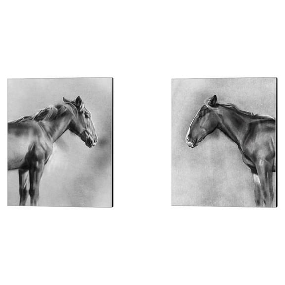 Great Art Now Charcoal Equine Portrait by Emma Caroline 2 Piece Canvas Art Set Each 12"W x 15"H