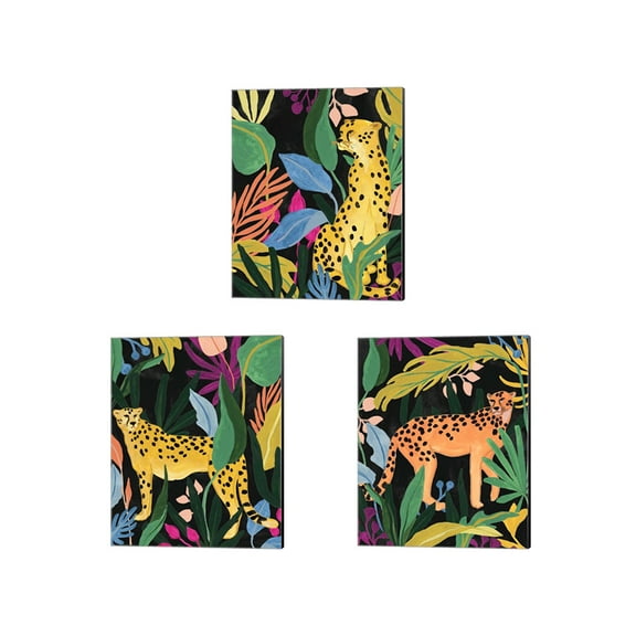 Great Art Now Cheetah Kingdom by June Erica Vess 3 Piece Canvas Art Set Each 12"W x 15"H