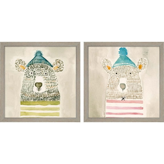 Great Art Now Chester Bear & Rue Bear by Natalie Timbrook, 2 Piece Framed Art Set Each 13"W x 13"H