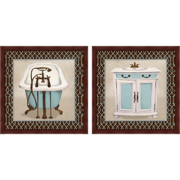 Great Art Now Chic Lattice Bath by Elizabeth Medley, 2 Piece Framed Art Set Each 13"W x 13"H