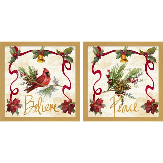 Great Art Now Christmas Poinsettia Ribbon B by Lanie Loreth, 2 Piece Framed Art Set Each 13"W x 13"H