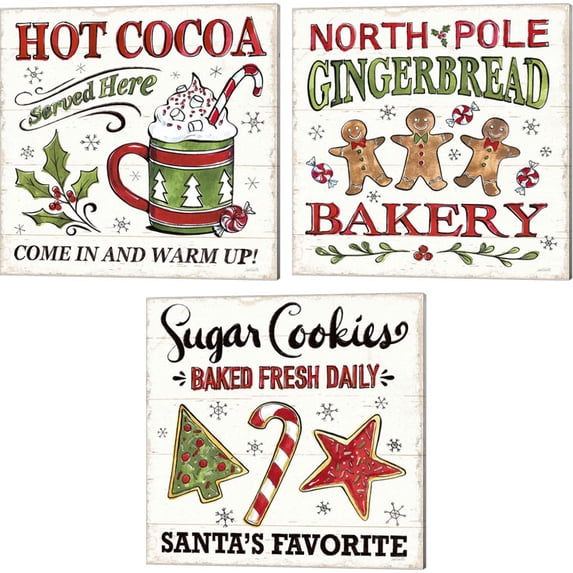 Great Art Now Christmas Treats by Anne Tavoletti 3 Piece Canvas Art Set Each 14"W x 14"H