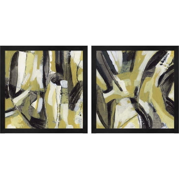 Great Art Now Citron Rhythm by June Erica Vess, 2 Piece Framed Art Set Each 13.25"W x 13.25"H