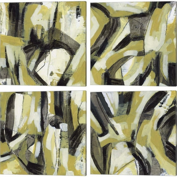 Great Art Now Citron Rhythm by June Erica Vess 4 Piece Canvas Art Set Each 14"W x 14"H