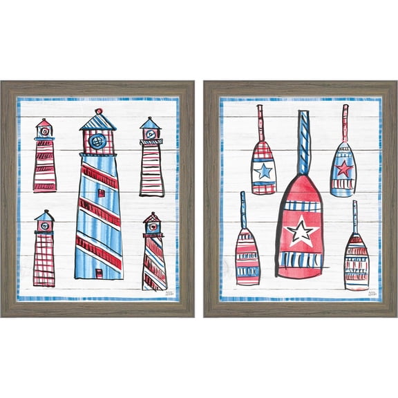 Great Art Now Coastal Americana Shiplap by Melissa Averinos, 2 Piece Framed Art Set Each 9"W x 11"H