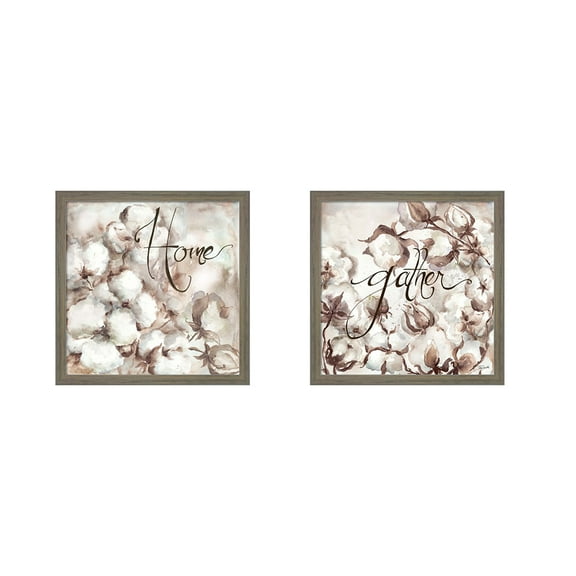 Great Art Now Cotton Boll Triptych Sentiment by Tre Sorelle Studios, 2 Piece Framed Art Set Each 13.5W x 13.5H