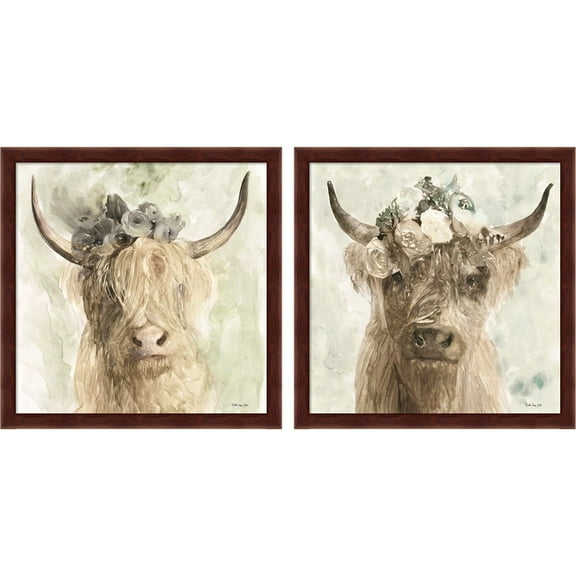 Great Art Now Cow and Crown by Stellar Design Studio, 2 Piece Framed Art Set Each 13"W x 13"H