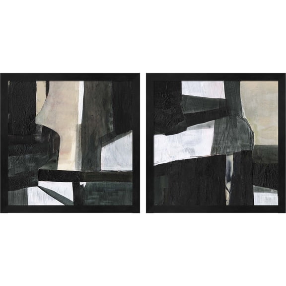 Great Art Now Deconstructed Ebony by Jennifer Goldberger, 2 Piece Framed Art Set Each 13.25"W x 13.25"H