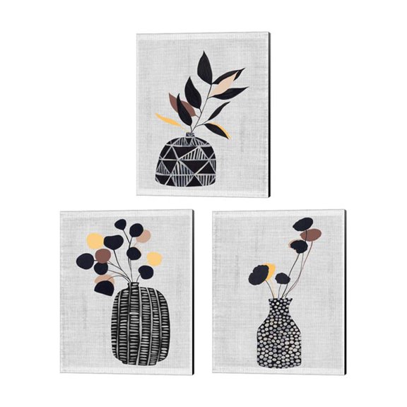 Great Art Now Decorated Vase with Plant by Melissa Wang 3 Piece Canvas Art Set Each 12"W x 15"H