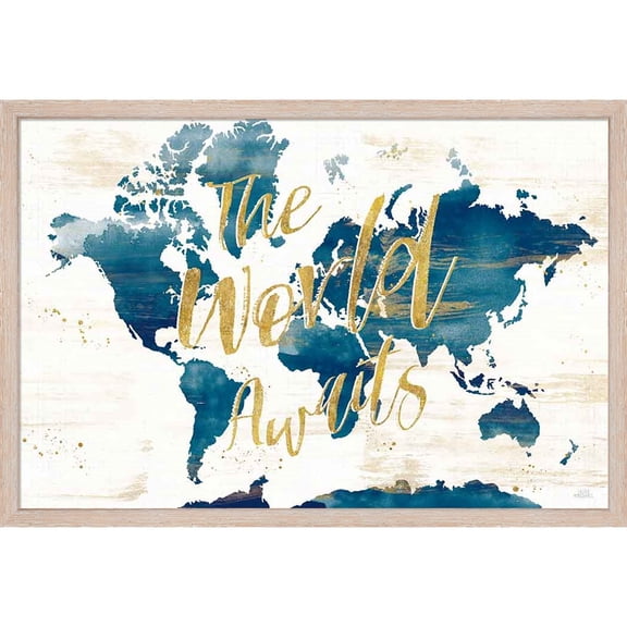 Great Art Now Desert Blooms Abstact Map The World by Laura Marshall, Framed Wall Art, 25W x 17H