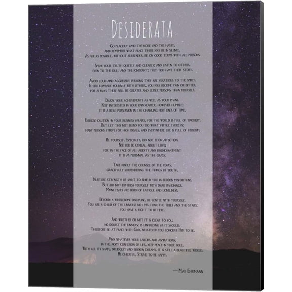 Great Art Now Desiderata Night Sky by Quote Master Canvas Wall Art 16W x 20H