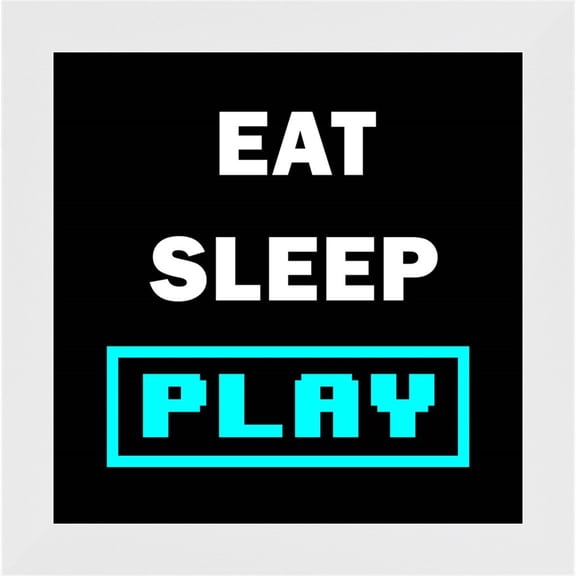 Great Art Now Eat Sleep Play - Black with Blue Text by Color Me Happy, Framed Wall Art, 14W x 14H