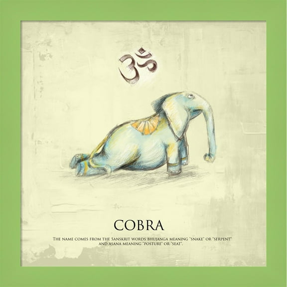 Great Art Now Elephant Yoga, Cobra Pose by Unknown, Framed Wall Art, 14W x 14H