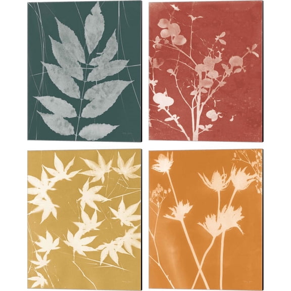 Great Art Now Enchanted Fall Cyanotype by Nancy Green 4 Piece Canvas Art Set Each 12"W x 15"H