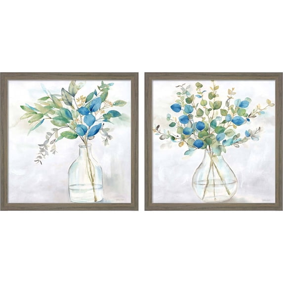 Great Art Now Eucalyptus Vase Navy by Cynthia Coulter, 2 Piece Framed Art Set Each 13"W x 13"H