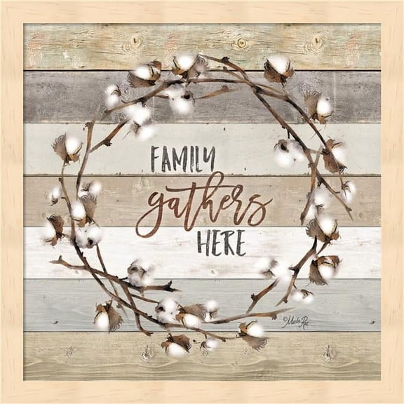 Great Art Now Family Gathers Here Cotton Wreath by Marla Rae Framed Wall Art 13"W x 13"H