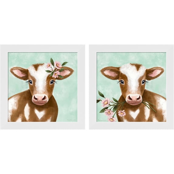Great Art Now Farmhouse Cow by Elizabeth Tyndall, 2 Piece Framed Art Set Each 14"W x 14"H