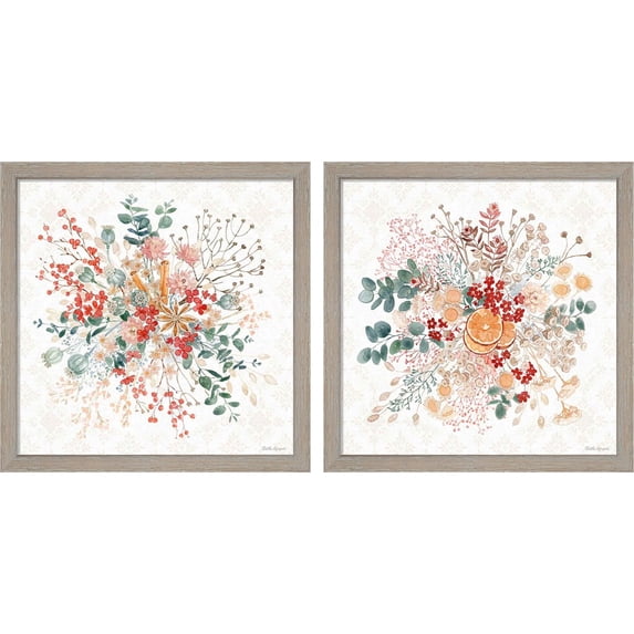 Great Art Now Festive Season B by Beth Grove, 2 Piece Framed Art Set Each 13"W x 13"H