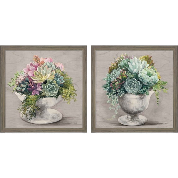 Great Art Now Festive Succulents Gray by Julia Purinton, 2 Piece Framed Art Set Each 13"W x 13"H