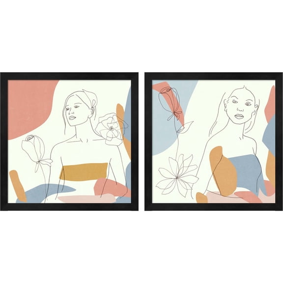 Great Art Now Floral Fantasies by Melissa Wang, 2 Piece Framed Art Set Each 13"W x 13"H
