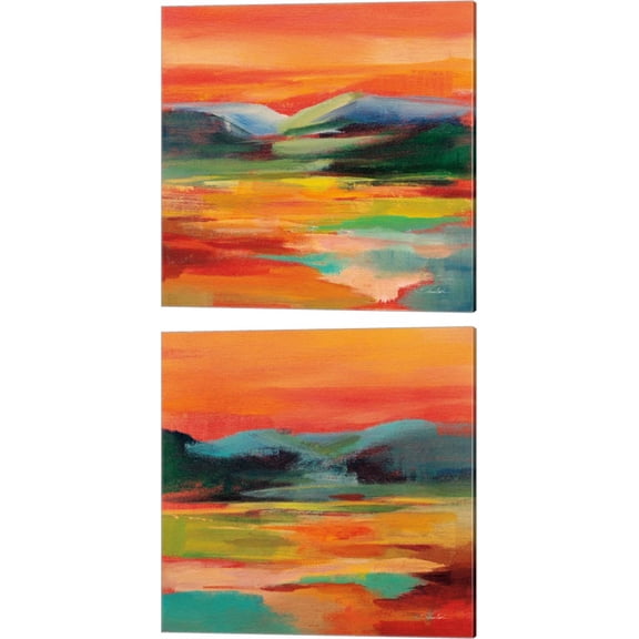 Great Art Now Flower Hill Sunset by Silvia Vassileva 2 Piece Canvas Art Set Each 14"W x 14H"