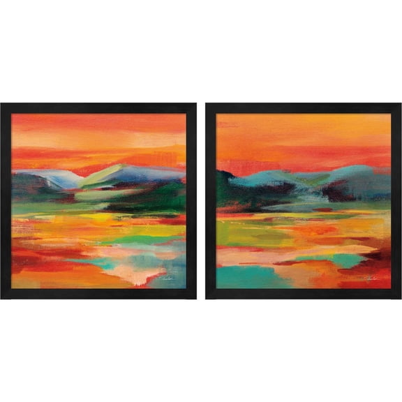 Great Art Now Flower Hill Sunset by Silvia Vassileva, 2 Piece Framed Art Set Each 13.25"W x 13.25"H