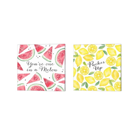 Great Art Now Fresh Fruit Sentiment by Cynthia Coulter 2 Piece Canvas Art Set Each 14"W x 14"H