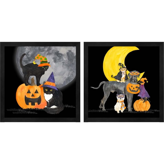 Great Art Now Fright Night Friends B by Tara Reed, 2 Piece Framed Art Set Each 13"W x 13"H