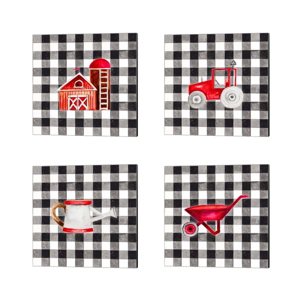 Great Art Now Fun Farm Icon by Janice Gaynor 4 Piece Canvas Art Set Each 14"W x 14"H