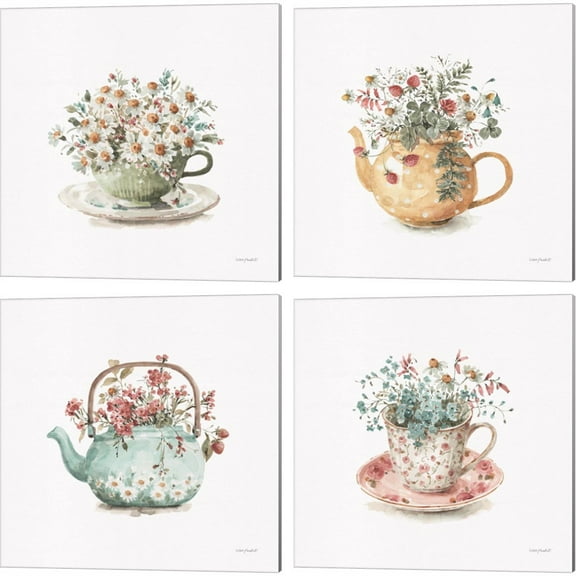 Great Art Now Garden Tea by Lisa Audit 4 Piece Canvas Art Set Each 14"W x 14"H