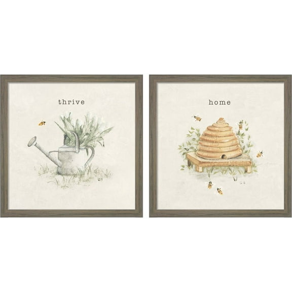 Great Art Now Garden Watering Can & Bees by Cheri Blum, 2 Piece Framed Art Set Each 13"W x 13"H
