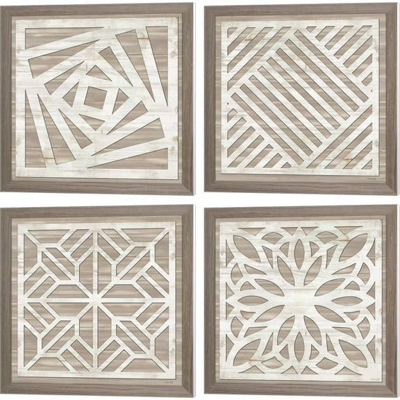 Great Art Now Geo Greige Deco by Cindy Jacobs 4 Piece Canvas Art Set Each 14"W x 14"H
