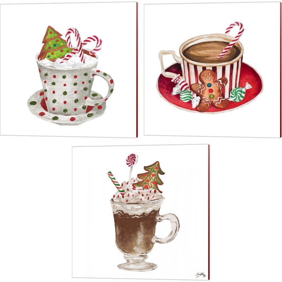 Great Art Now Gingerbread and a Mug Full of Cocoa by Elizabeth Medley 3 Piece Canvas Art Set Each 14W x 14H